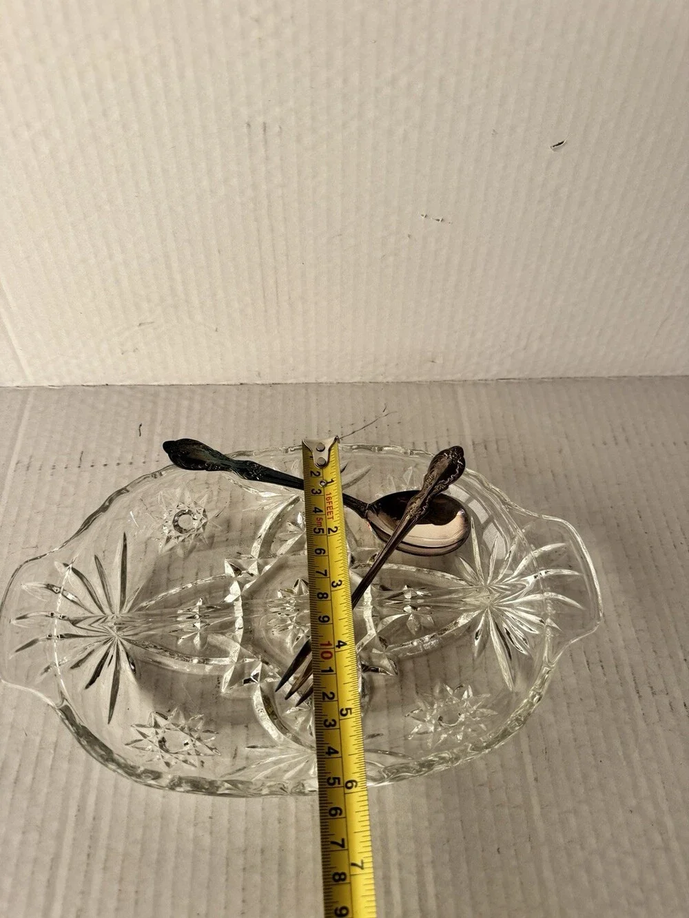 Vintage Clear Pressed Glass Divided Relish Dish Starburst Oval Serving Tray
